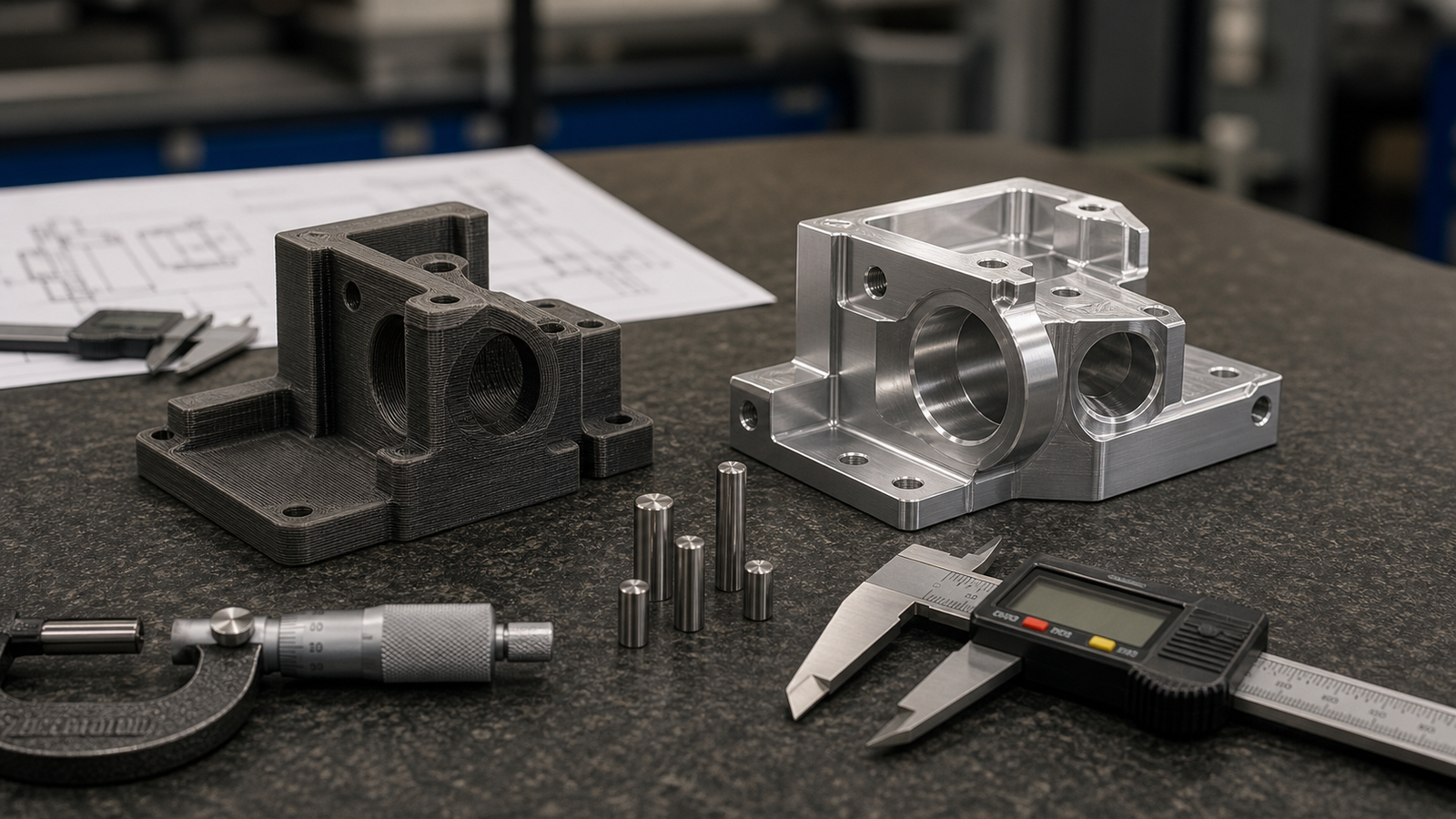 Tolerance inspection of 3D printed and CNC machined prototypes with calipers