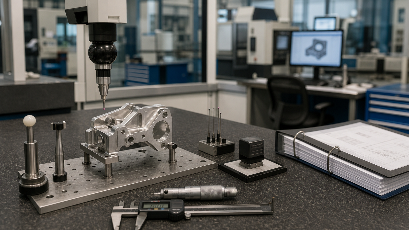 CMM inspection station for aerospace CNC parts and quality documentation