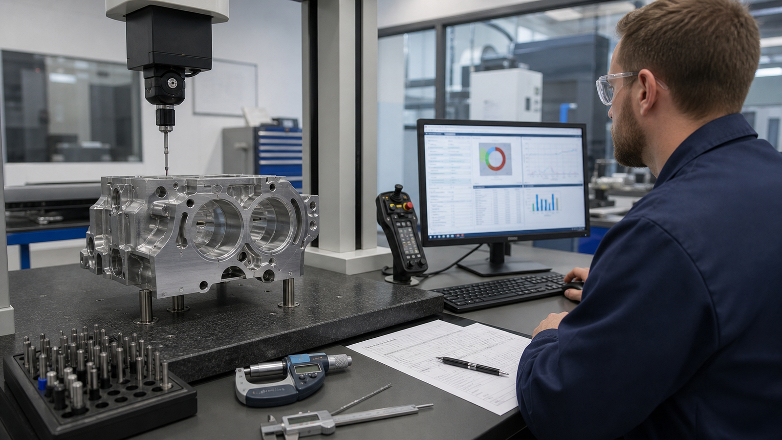 AI-assisted CNC quality inspection using CMM and precision measurement tools