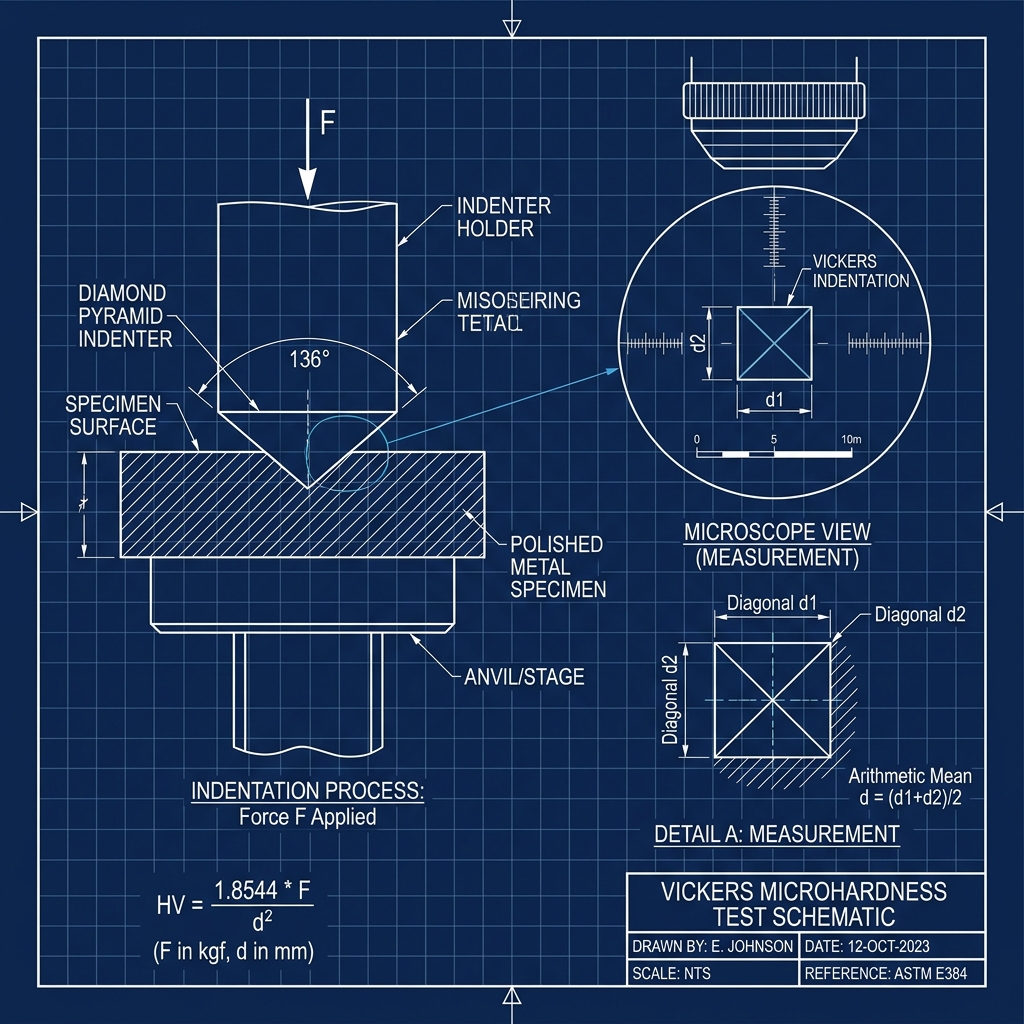 CNC Materials Hardness Guide: Vickers Hardness Testing blueprint schematic