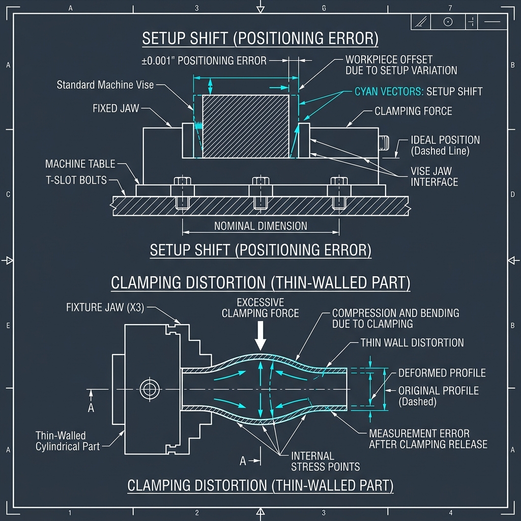 Realistic CNC Tolerances: Fixturing and Workholding technical illustration