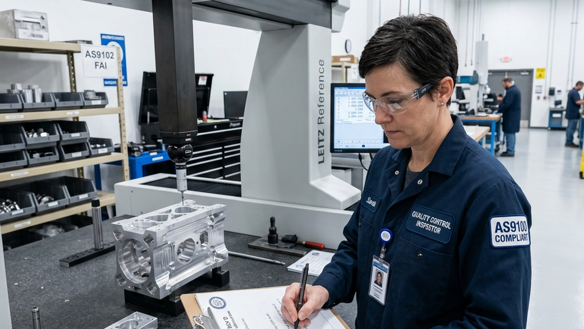 Modern high-precision ISO 9001 certified CNC machine shop floor with advanced 5-axis machining centers and CMM inspection area