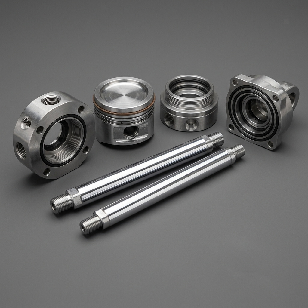 CNC machined hydraulic cylinder pistons and chrome-plated rods in Mansfield