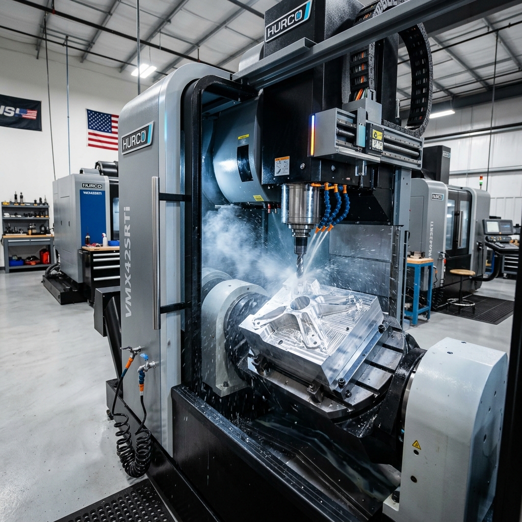 Hurco 5-axis CNC machining setup in our Union City, CA shop