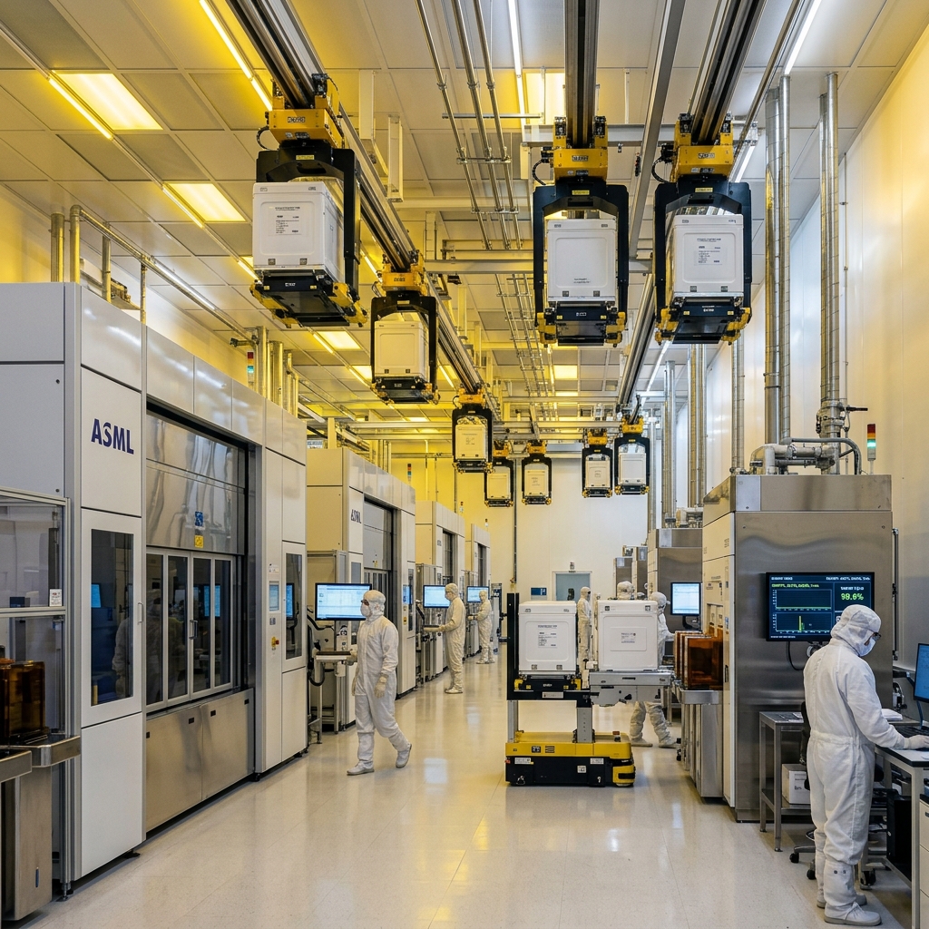 Industrial gas storage tanks and pipework at semiconductor fabrication facility