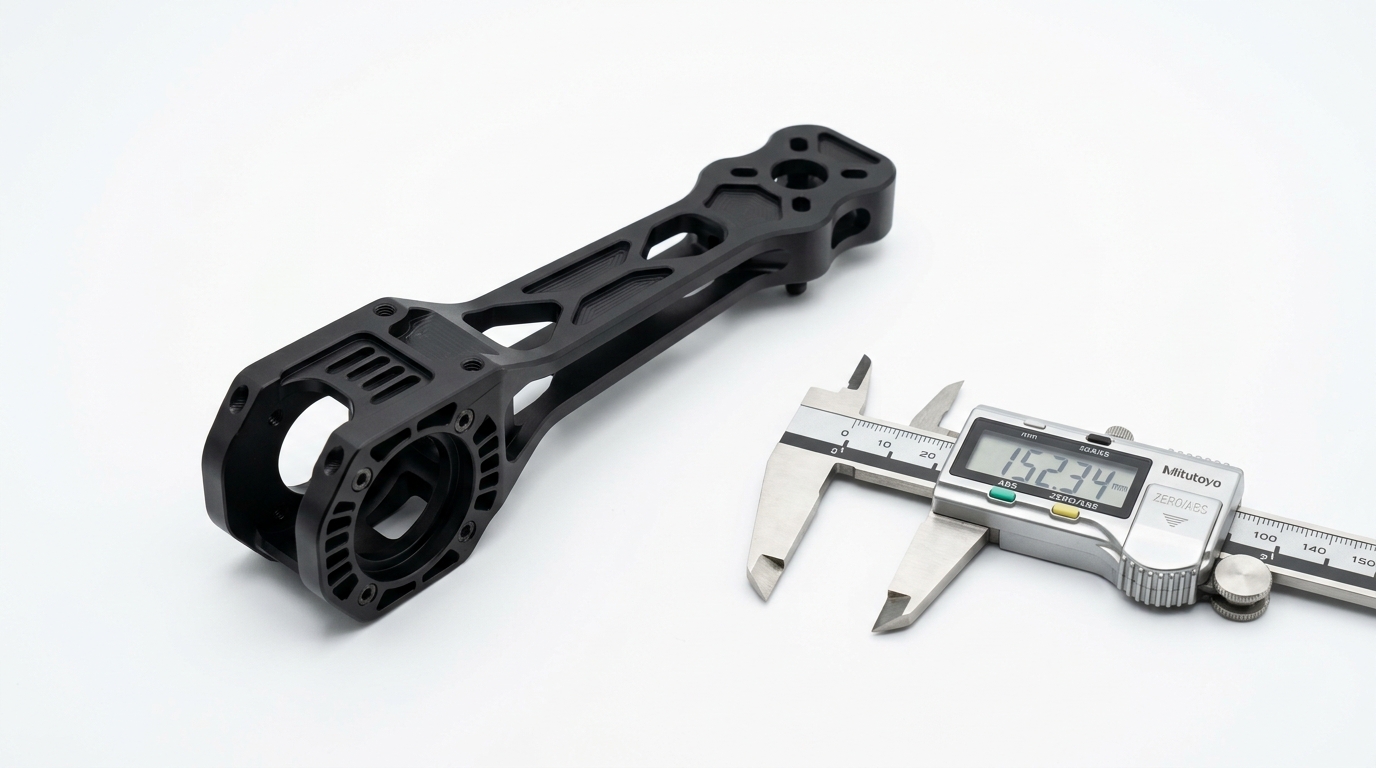 Precision CNC machined drone arm and motor mount assembly