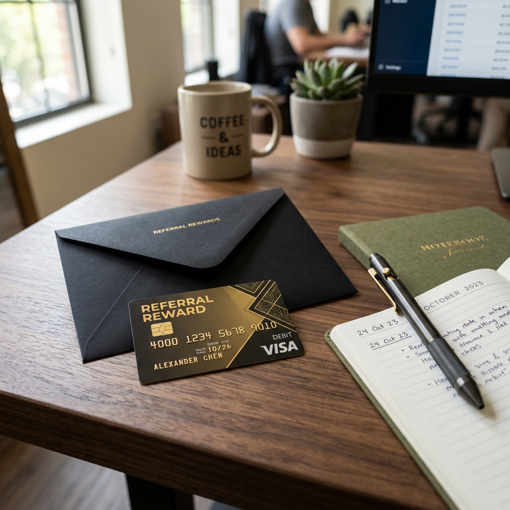 Referral reward compensation card