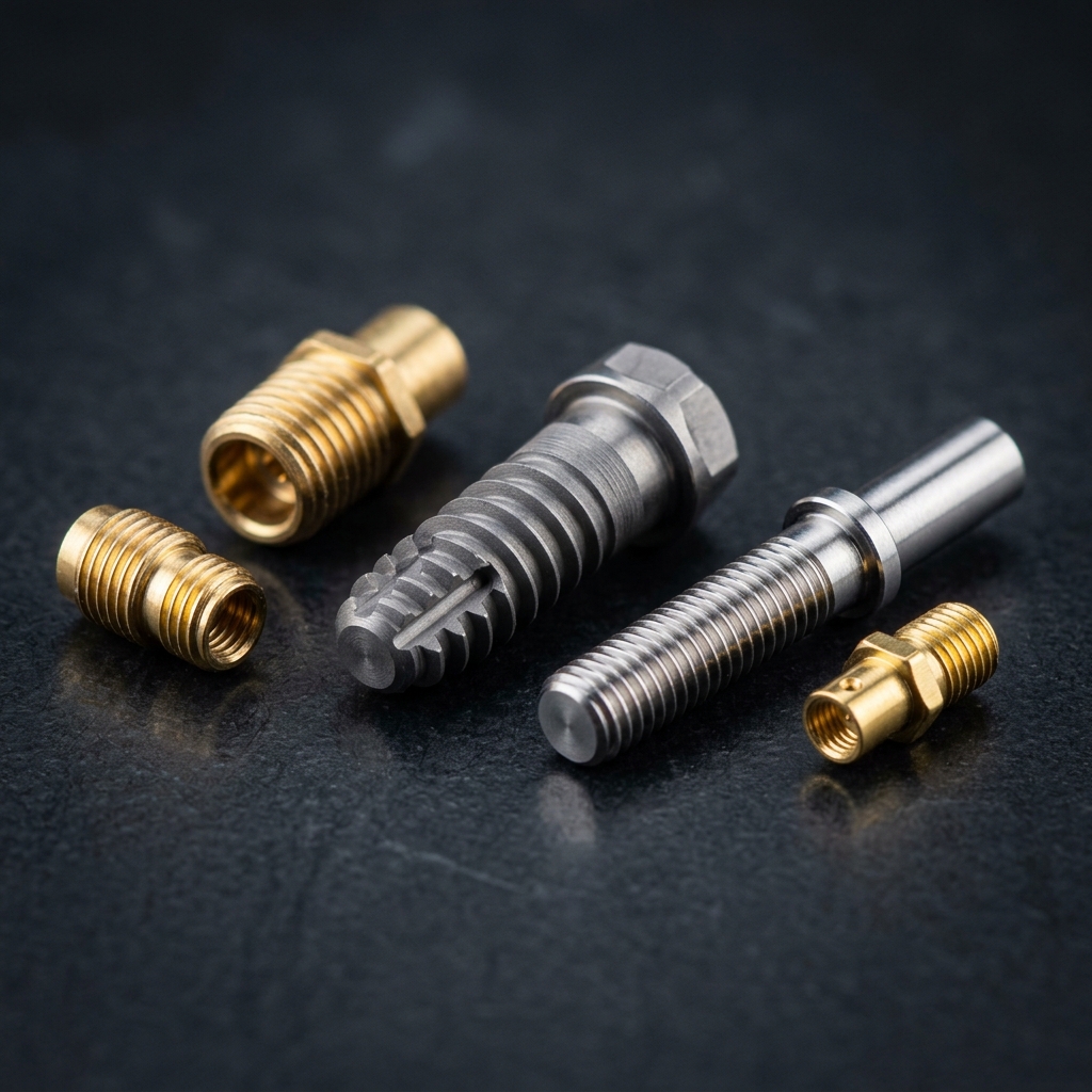 Swiss CNC turned titanium medical screw and brass connector pins